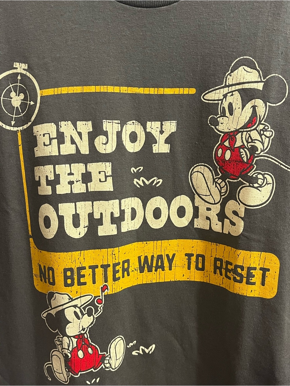 Disney Mickey 'Enjoy The Outdoors' Graphic Tee - Charcoal & Yellow